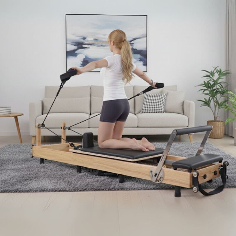 Oak Adjustable-Leg Foldable Pilates Reformer Pink