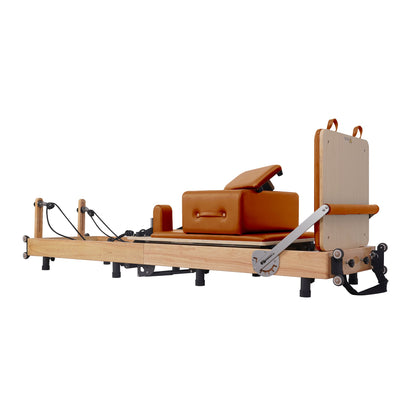 Oak Adjustable-Leg Foldable Pilates Reformer Orange
